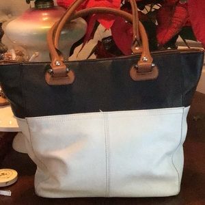 Tignanello color blocked black, cream tan Silver hardware No wear. Clean
